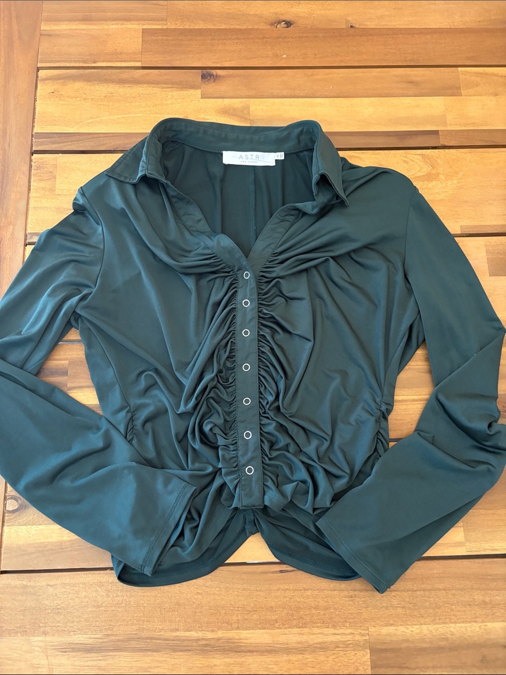 Forest Green Ruffle-Front Button Down Shirt